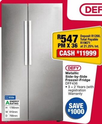OK Furniture Metallic side by side freezer fridge dff436 offer