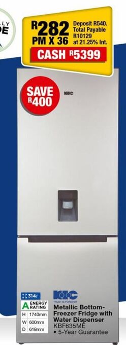 Metallic bottom freezer fridge with water dispenser kbf635me