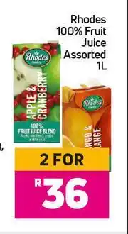 Game Rhodes 100% Fruit Juice Assorted-For 2 x 1L offer