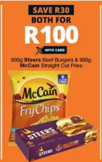 Checkers Steers Beef Burgers 600g & McCain Straight Cut Fries 900g offer
