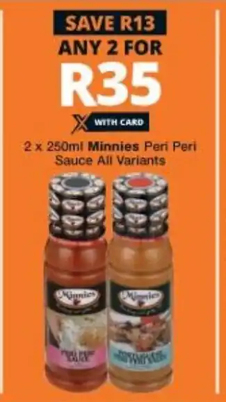 Checkers Minnies Peri Peri Sauce 2x250ml offer