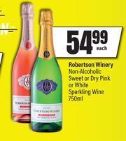 Robertson Winery Non Alcoholic Sweet Or Dry Pink Or White Sparkling Wine-750ml Each