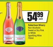 Spar Robertson Winery Non-Alcoholic Sweet Or Dry Pink Or White Sparkling Wine-750ml Each offer