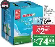 Spar Spar UHT Long Life Milk (Full Cream, 2% Or Fat Free)-6 x 1Ltr offer