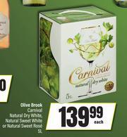 Spar Olive Brook Carnival Natural Dry White, Natural Sweet White Or Natural Sweet Rose-5Ltr Each offer