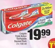 Spar Colgate Triple Action Toothpaste Banded Pack-2 x 100ml Each offer