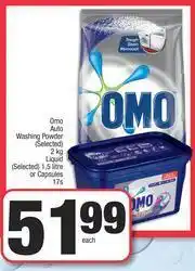 Spar Omo Auto Washing Powder (Selected) 2Kg,Liquid (Selected) 1.5L Or Capsules 17s-Each offer
