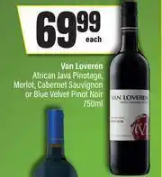 Spar Van Loveren African Java Pinotage,Merlot,Cabernet Sauvignon Or Blue Velvet Pinot Noir-750ml Each offer
