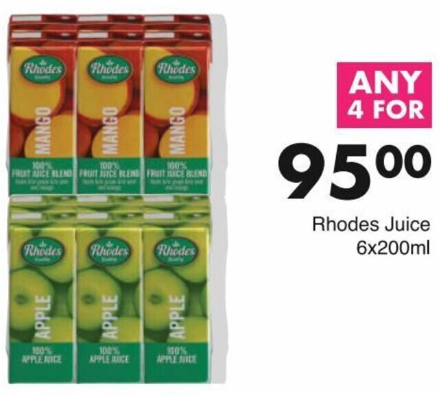 Rhodes Juice 6 x 200ml offer at Save