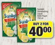 Spar Sunlight Dishwashing Liquid Refill Pouch-For 2 x 750ml offer