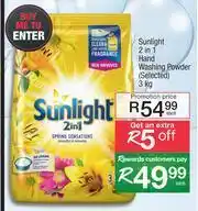 Spar Sunlight 2 In 1 Hand Washing Powder (Selected)-3kg Each offer