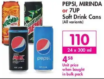 Makro Pepsi, Mirinda or 7Up Soft Drink 24x300ml offer