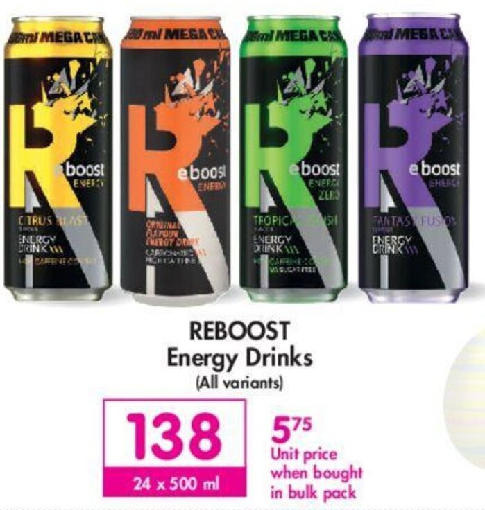 Reboost Energy Drink 24x500ml offer at Makro