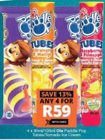 Checkers Ola Paddle Pop 4 x 90ml/100ml offer