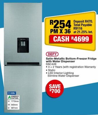 OK Furniture Satin-metallic bottom-freezer fridge with water dispenser dac449 offer