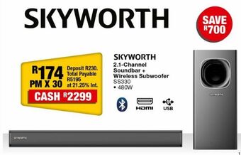 OK Furniture Skyworth 2.1 channel soundbar + wireless subwoofer ss330 offer