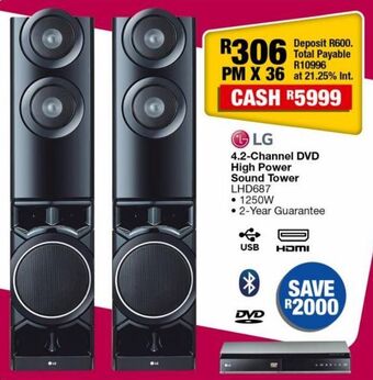 OK Furniture Lg 4.2 channel dvd high power sound tower lhd687 offer