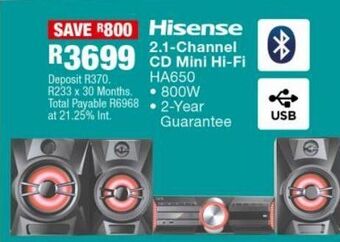 Hisense 2.1 channel cd mini hi-fi ha640
