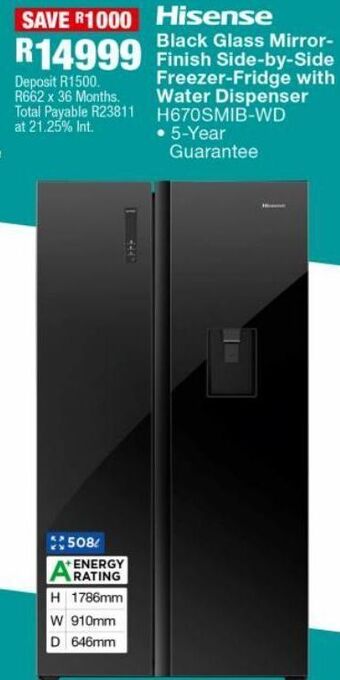 OK Furniture Blacl glass mirror- finish side by side freezer fridge water dispenser hs670smib-wd offer