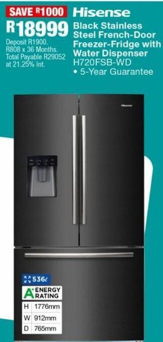 OK Furniture Balck stainless steel french door freezer fridge with water dispenser h720fsb-wd offer