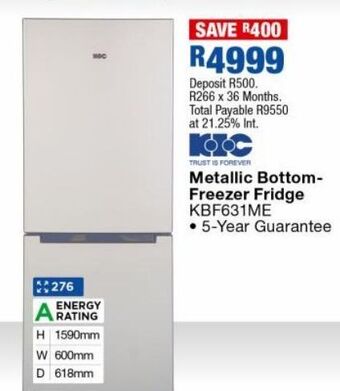 OK Furniture Metallic bottom freezer fridge kbf631me offer