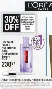 Dis-Chem L'Oreal Paris Revitalift Filler+ Hyaluronic Acid Anti-Wrinkle Serum-30ml offer