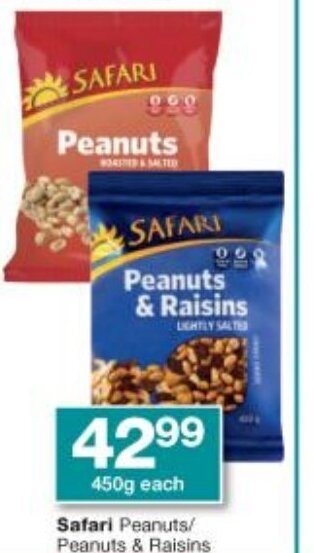 Checkers Safari Peanuts/ Peanuts & Raisins 450g offer