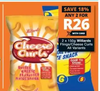 Checkers Willards Flings/Cheese Curls 2x150g offer