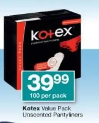 Checkers Kotex Value Pack 100 per pack offer