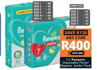 Checkers Pampers 2x Disposable Pants/Nappies Jumbo Pack offer