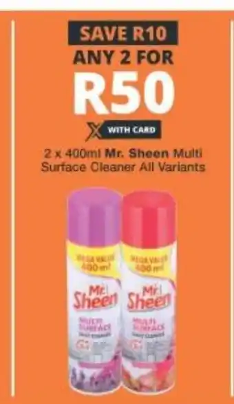 Checkers Mr. Sheen Multi Surface Cleaner 2x400ml offer