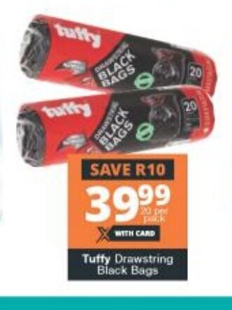 Checkers Tuffy Drawstring Black Bags offer