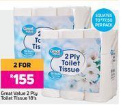 Game Great Value 2 Ply Toilet Tissue-For 2 x 18's offer