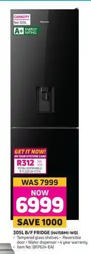 Game Hisense 305L B/F Fridge H415BMI-WD offer