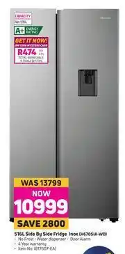 Game Hisense 516L Side By Side Fridge Inox H670SIA-WD offer