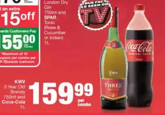 Spar Tops KWV 3 Year Old Brandy 750 ml and Coca-Cola 1L offer