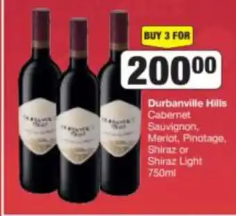Spar Tops Durbanville Hills Cabernet Sauvignon, Merlot, Pinotage, Shiraz or Shiraz Light 750ml offer