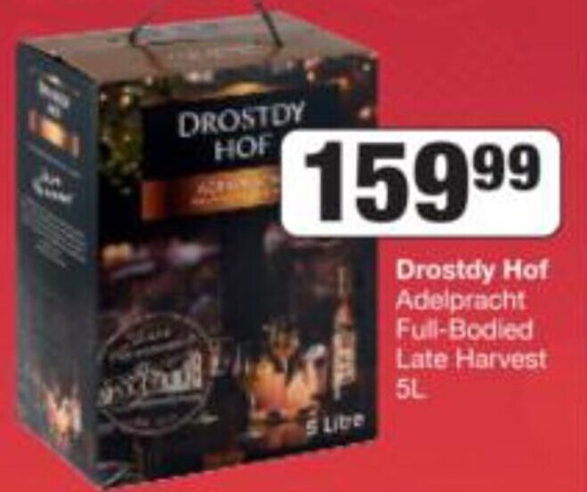 Drostdy Hof Adelpracht FullBodied Late Harvest 5L offer at Spar Tops