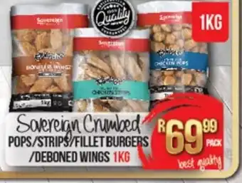 Take 'n Pay Sovereign Crumbed Pops / Strips / Fillet Burgers / Deboned Wings 1kg offer