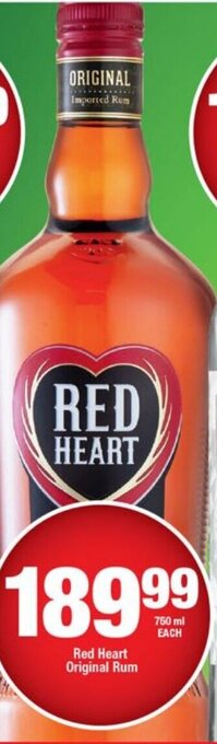 OK Liquor Red Heart original Rum 750 ml each offer