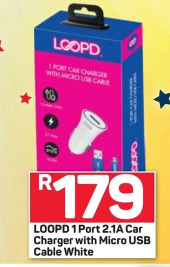Pick n Pay Loopd 1Port 2.1A Car Charger with Micro USB Cable White offer