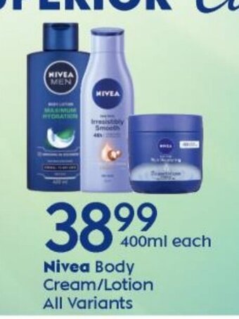 Checkers Nivea Body Cream/Lotion 400ml offer