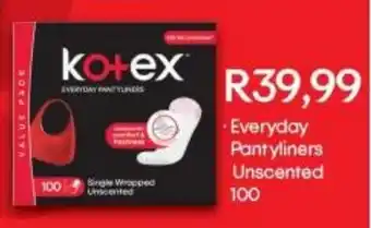 Checkers Kotex Everyday Pantyliners Unscented 100 offer