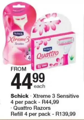 Checkers Schick Xtreme 3 Sensitive/Quattro Razors Refill offer