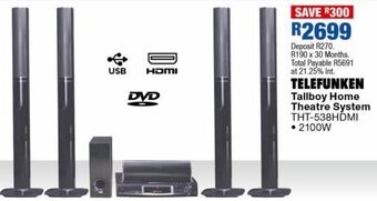 OK Furniture Telefunken tallboy home theatre system tht-538hdmi offer