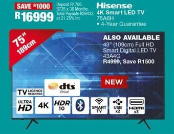 OK Furniture Hisense 4k smart led tv 75a6h offer