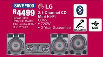 OK Furniture Lg 2.1 channel cd mini hi-fi cj45 offer