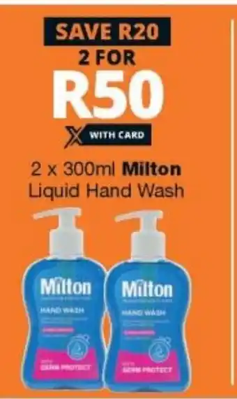 Checkers Milton Liquid Hand Wash 2x300ml offer