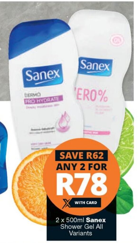 Sanex Shower Gel 2x500ml offer at Checkers