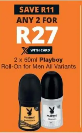 Checkers Playboy Roll-On for Men 2x50ml offer